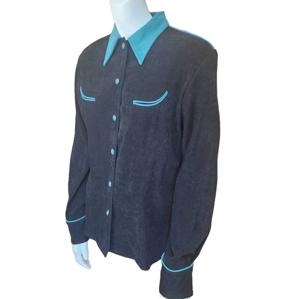 Vintage Desert West Black & Teal Buttton Down Shirt (S)
